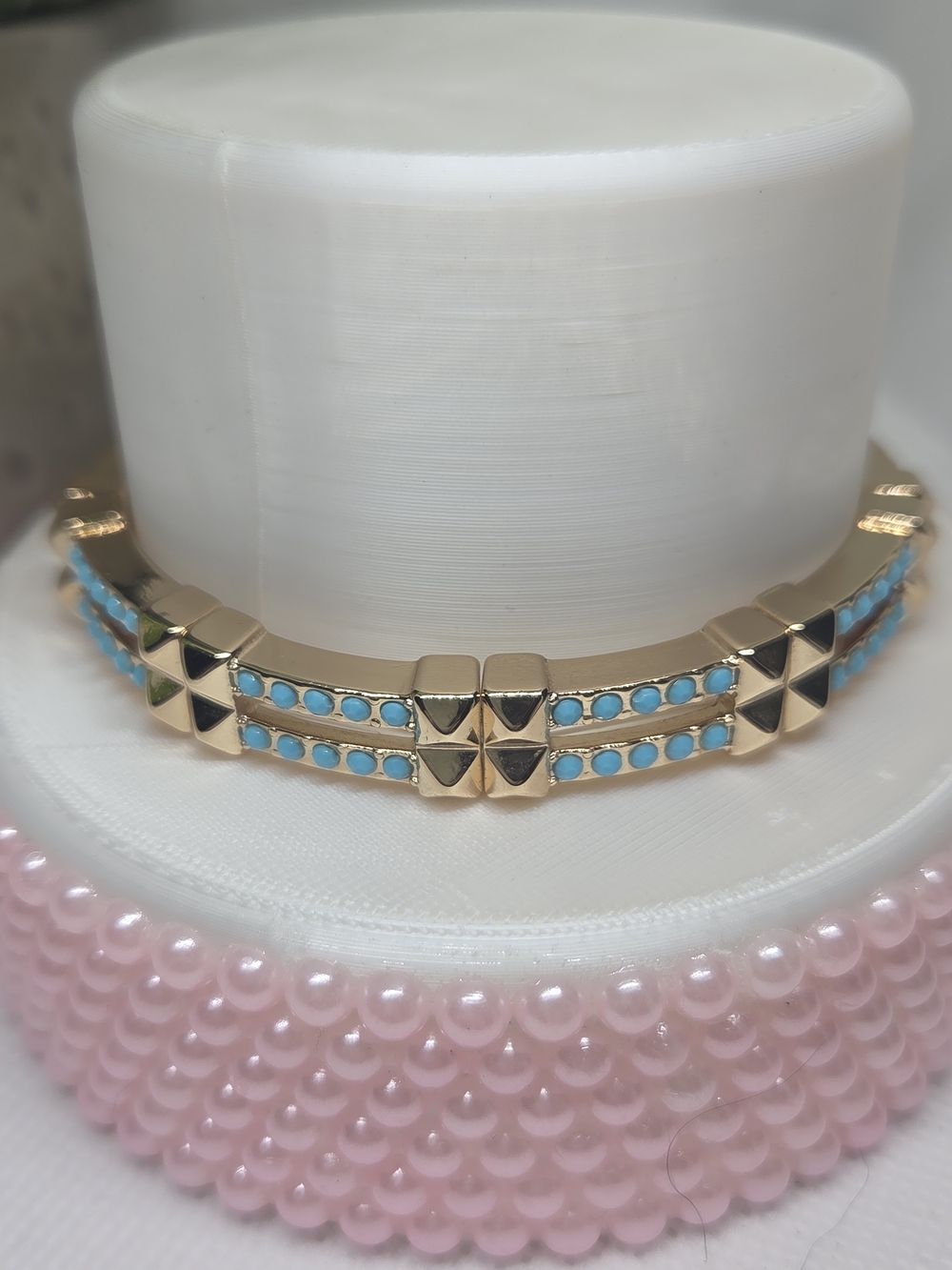 BP Gold-Tone Stretch Bracelet with Turquoise And Black Bead Accents